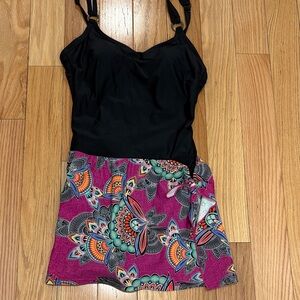 🏖️ Floral Swimsuit adjustable  Sarong skirt bathing suit